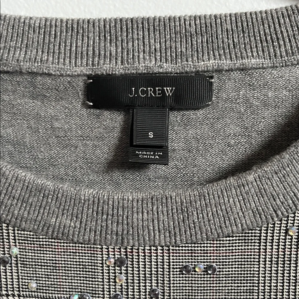 J.Crew Tippi Sweater in 100% Merino Wool Glen Plaid Yoke and Sequined Body Small